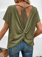 Women's Lace Patchwork T-Shirt - Solid Color Short Sleeve Top Casual Summer Blouse Elegant Fashion Ladies Tee New Arrival