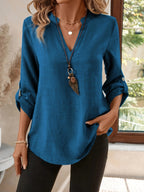 Women's Elegant Boat Neck Button Short Sleeve Blouse – Solid Color 100% Polyester Casual Spring Summer Shirt in 13 Colors
