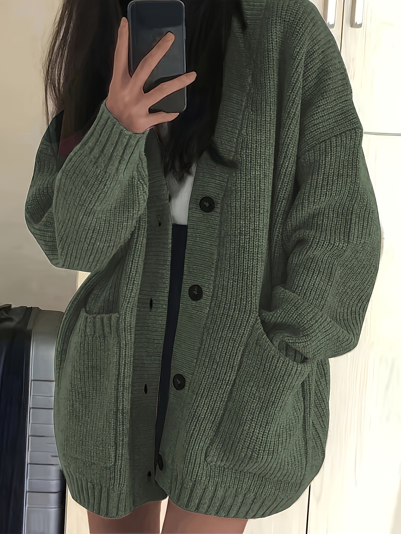 Oversized Ribbed Knit V-Neck Button Down Cardigan Sweater Women Fall Winter Casual Cozy Layering Outerwear