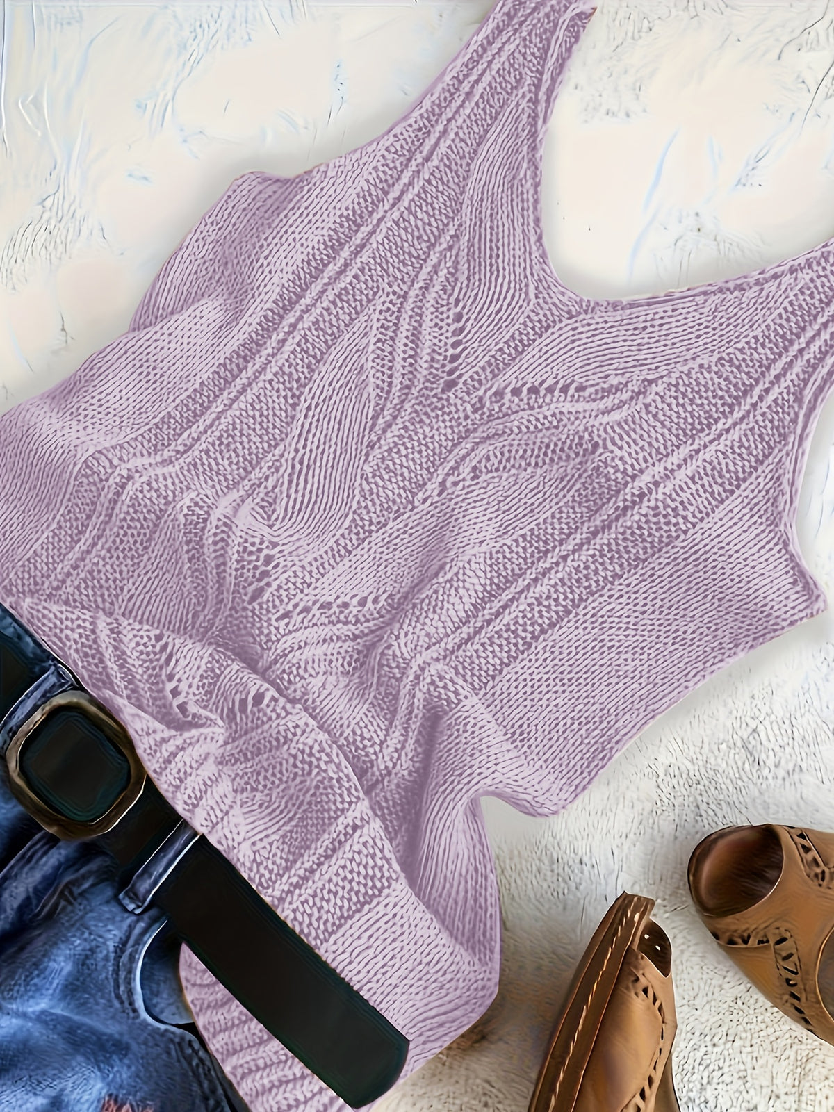 Women's V-Neck Knitted Tank Top – Elegant Sleeveless Solid Color 100% Acrylic Knit Vest for Summer, Available in 15 Colors