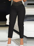 Women's High-Waisted Pencil Pants with Fabric Belt Solid Color 9/10 Length Ankle Trousers - Slim Fit Work Office Casual Pants for Spring Fall All Seasons