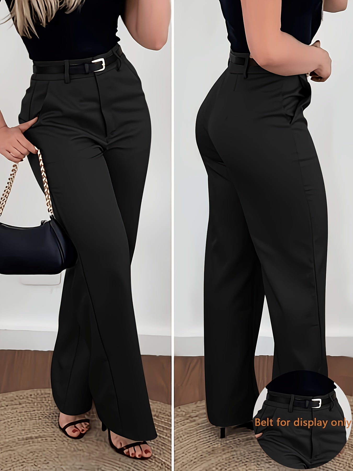 Women's Elegant Solid Color Trousers Machine Washable Office Casual Wide Leg Pants with Pockets S-XXL Dark Gray Burgundy