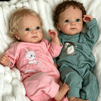 Lifelooking 18-Inch Reborn Baby Twins Set – Realistic Newborn Dolls with Soft Full Vinyl Body, Implanted Curly Hair, Pacifiers, Diapers & Birth Certificates, Role Play Gift for Kids Ages 3+