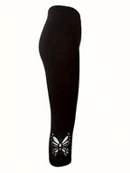 Women's Butterfly Hollow Cutout Three-Quarter Leggings High Elasticity Non-Sheer Tight Pants - Stylish Capri Leggings for Yoga Gym Casual Wear All Seasons
