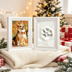 Pet Paw Print Photo Frame with Clay Impression Kit - Foldable Desktop Memorial Frame for Dogs & Cats, Personalized Pet Keepsake Gift for First Anniversary & Pet Loss Tribute (White/Black/Wood)