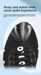 Men's Breathable Running Shoes Lightweight Fish Scale Fabric Upper Durable Outsole Low Top for Running Hiking Walking Casual Sports White Black US 7-13.5