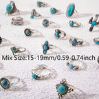 28pcs Vintage Bohemian Stackable Ring Set for Women – Turquoise, Geometric, Heart & Butterfly Designs, Adjustable Boho Rings for Everyday Wear, Holiday Parties & Festive Gifts