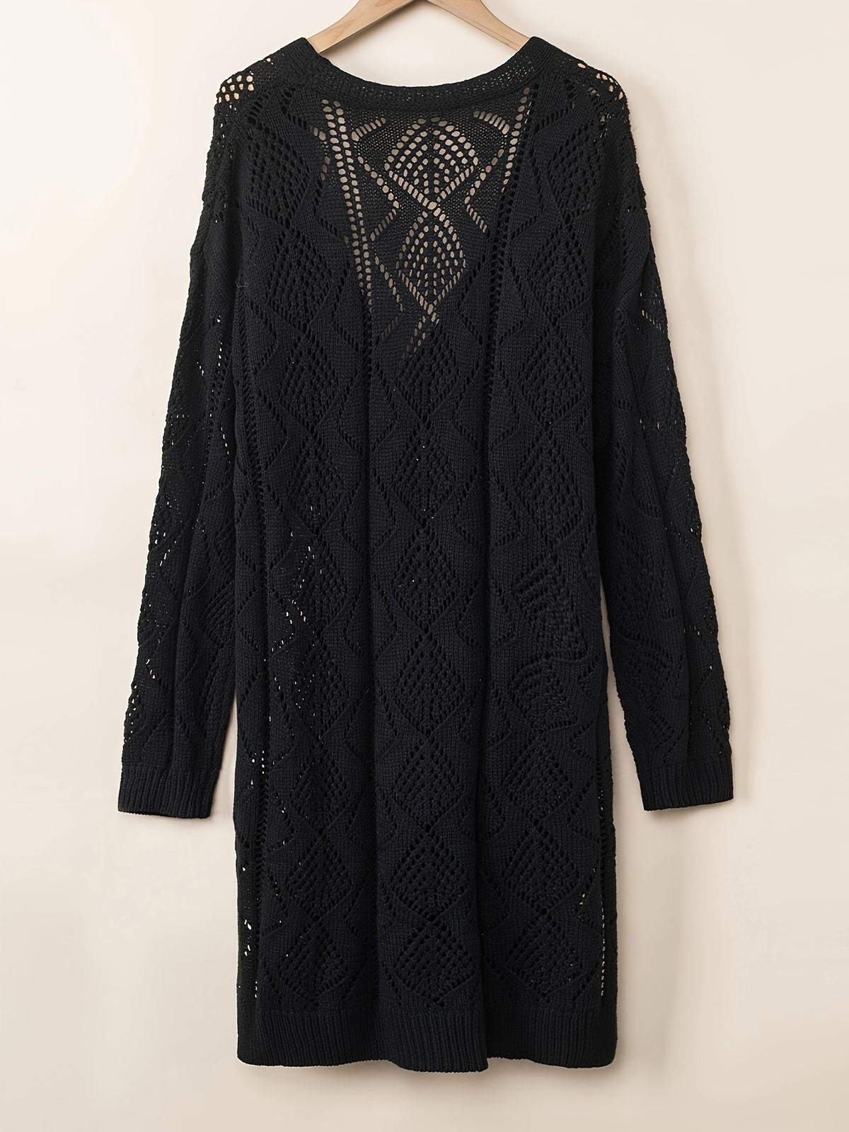 Women's Open Front Knit Cardigan Long Sleeve Loose Draped Sweater Outwear | V-Neck Drop Shoulder Fall Spring Layering Top Apricot Black S M L XL XXL