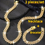 Cuban Link Necklace and Bracelet Set Rhinestone Zircon Bling Hip Hop Jewelry Set Gold Silver Rose Gold Y2K Punk Chain Set for Women Men Gift