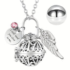 Lotus Flower Urn Necklace for Ashes – Angel Wings Hollow Locket Memorial Cremation Pendant for Women, Elegant Sympathy Jewelry Gift for Human & Pet Loss