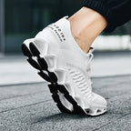 Men's Breathable Running Shoes Lightweight Fish Scale Fabric Upper Durable Outsole Low Top for Running Hiking Walking Casual Sports White Black US 7-13.5