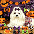 20pcs Halloween Dog Hair Bows with Rubber Bands – 40mm Yorkie Puppy Grooming Ribbons in Mixed Colors & Patterns – Cute Holiday Pet Hair Accessories for Small Dogs & Cats