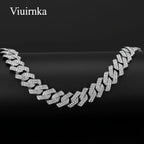 Men's Cuban Link Chain Necklace Hip Hop Style with Synthetic Gem Inlay – Silver & Gold Tone, 45cm / 50cm, Gift Box Included, Bold Statement Jewelry for Any Occasion