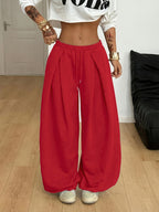 Women's Y2K Low Waist Drawstring Pants Loose Fit Wide Leg Trousers Street Style Casual Light Gray Spring Summer XS-XL