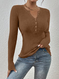 Henley Neck Half Button Ribbed Sweater Women Long Sleeve - Waist-Defining Knit Top, Fitted Base Layer, Versatile Fall Winter Pullover S M L XL