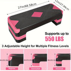 Adjustable Aerobic Step Platform – 3 Height Settings (4"/6"/8"), Non-Slip Workout Stepper for Home Gym Cardio Training, Step Aerobics Exercise Board (6 Colors)