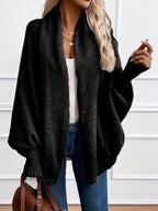 Batwing Sleeve Open Front Shawl Collar Cardigan Women Loose Knit Sweater Coat – Khaki Solid Color Lightweight Layering Outerwear