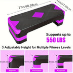 Adjustable Aerobic Step Platform – 3 Height Settings (4"/6"/8"), Non-Slip Workout Stepper for Home Gym Cardio Training, Step Aerobics Exercise Board (6 Colors)