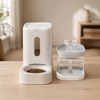 Automatic Pet Food & Water Dispenser 2-in-1 Set – 121oz Auto Cat Food Feeder + 60oz Water Fountain with No-Jam Design for Indoor Cats & Small Dogs