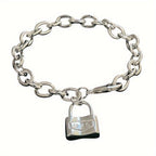 925 Sterling Silver Chain Bracelet for Women – Dainty Korean Boho Lock Clasp Pendant Bracelet, Hypoallergenic, Lightweight 2g, Perfect Gift for Her