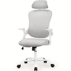 Ergonomic High Back Mesh Office Chair with Adjustable Headrest, Lumbar Support & Flip-Up Armrests – Stainless Steel Frame, Padded Seat, 5-Wheel Rolling Base – Home Office, Lab & Desk Chair (Black/Gray)