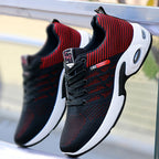 Men's Air Cushion Athletic Sneakers – Breathable Lace-Up Casual Sports Shoes with Slip-Resistant Sole, Black & White or Black Blue, Sizes US 6.5–11.5, Sporty Urban Style