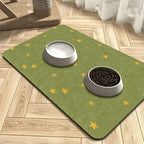 Non-Slip Pet Feeding Mat Green & Gold Stars - Leak-Proof Machine Washable Dog Cat Bowl Mat - Cute Waterproof Food Mat for All Breeds - Easy Clean Stain-Proof Pet Placemat for Indoor Outdoor Use