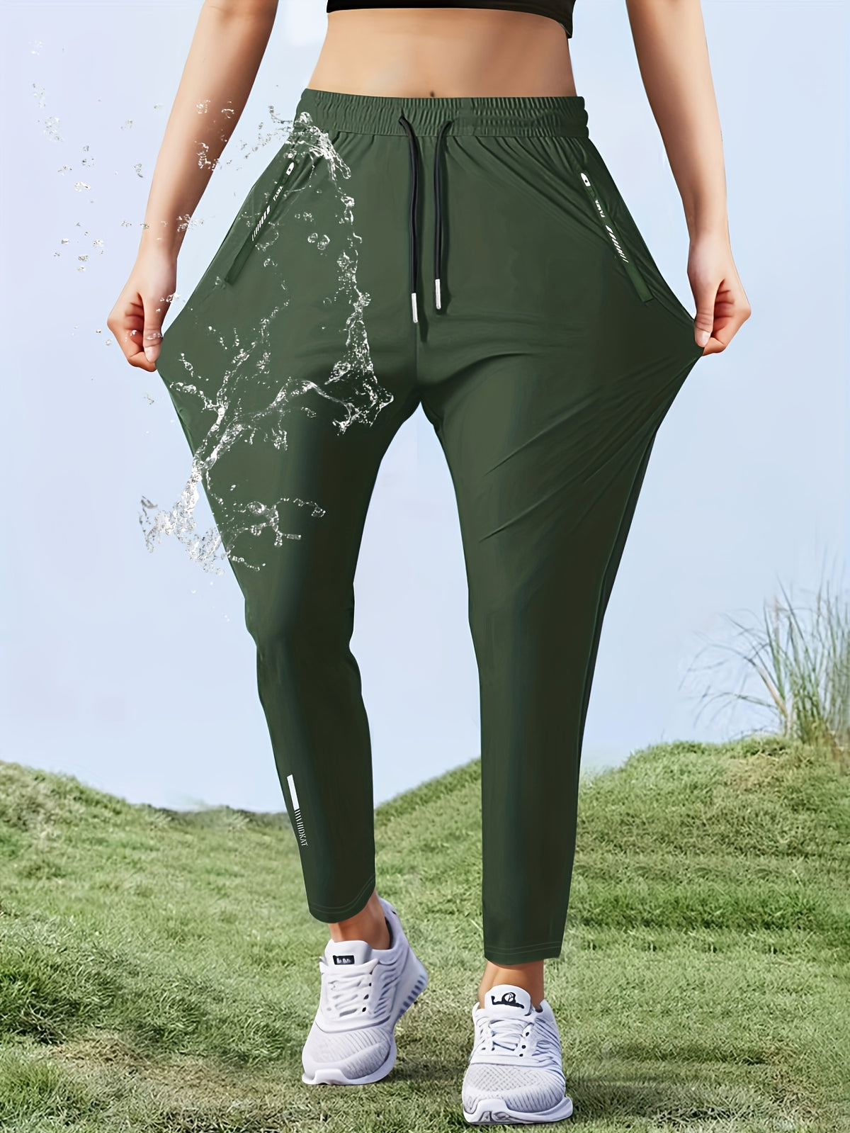 Women's Quick Dry Straight Leg Pants High Stretch - Drawstring Waist Zipper Pocket Athletic Jogger, Water Repellent Lightweight Running Pants 5 Colors XS-XL
