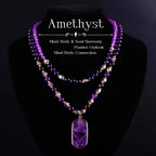 2-Pack Bohemian Natural Amethyst Double Layer Necklace Purple Stone Crystal Pendant Women Vintage Handcraft Mother's Day Birthday Gift