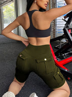Women's High Waist Yoga Shorts with Pockets – Solid Color Soft Stretch Workout Shorts for Yoga Gym Running, Flattering Fit, Spring Summer Fall Activewear