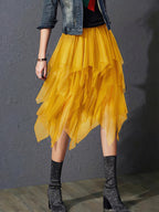 High Waist Tiered Tulle Skirt Women A-Line Flared Mesh Skirt Elegant Loose Fit Solid Color Spring Summer Party Skirt S-XXL