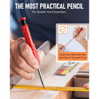 Carpenter Pencil Set with Sharpener & Refills, Heavy Duty Mechanical Woodworking Pencils for Construction, Drafting & Marking, Flat Pencils with Portable Case – 2, 3, 4 or 6 Piece Sets Available