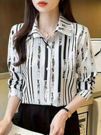 Women's Casual Striped Button-Up Shirt | Classic Lapel Long Sleeve Top for Spring Summer Autumn | Elegant Fashion Blouse for Women | Versatile Casual & Office Wear Clothing