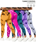 5 Pack High-Waisted Yoga Pants for Women with Tummy Control, Tie-Dye Fitness Leggings Stretchy Running Tights Peach Lift Workout Pants, All-Season Activewear in Various Colors