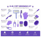 8-Piece Pet Grooming Comb Set for Dogs, Cats & Small Animals - Complete Long & Short Hair Care Kit, Multi-Function Grooming Combs for All Coat Types, Home Grooming Essential (Purple)