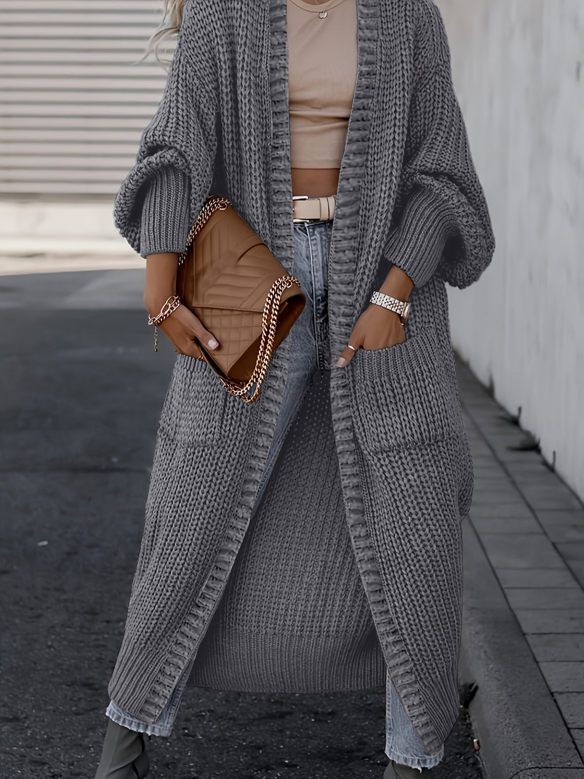 Women Drop Shoulder Cardigan Long Coat with Pockets Solid Color Long Sleeve Fall Winter Oversized Coat S M L XL XXL Grey Black Apricot Camel Navy Cozy Wrap Coat