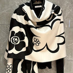 Women's Elegant Floral Print Shawl Scarf – Soft Warm Fleece-Like Texture, Lightweight Breathable Winter Wrap, Versatile Blanket Scarf for Casual & Formal Outfits