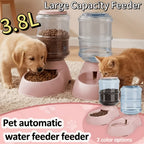 Automatic Gravity Dog Feeder and Water Dispenser 1 Gallon 3.8L - No Batteries Required, Durable PP Material, Suitable for Cats and Dogs Small Medium Pets, Hands-Free Gravity Feeding Station, Perfect Gift