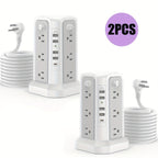 Power Strip Tower 16 AC Outlets 5 USB Ports USB-C PD20W 1500J Surge Protector Flat Plug Desktop Extension Cord