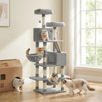 Multi-Level Cat Tree Tower 44-66 Inch with Hammock Sisal Scratching Posts Cozy Cave Perches Anti-Tilt Stable Cat Condo for Multi-Cat Families Kittens & Cats Gift
