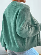 Women's Ribbed Knit Cardigan Button Front V-Neck Long Sleeve - Olive Green Loose Fit Chunky Sweater, Casual Cozy Fall Winter Layering Cardigan S-XXL