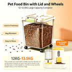 Rolling Pet Food Storage Container with Airtight Lid – Transparent Wheeled Food Bin for Dog Cat Food, Rice & Flour, 3 Capacity Options 5.5–33 lbs, Bonus Feeder Included