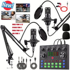 BM-800 Podcast Recording Studio Bundle with Live Sound Card, Voice Changer & Earphones – Complete Audio Interface Kit for Streaming, Vlogging & Live Broadcast, Multiple Models Available