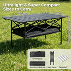 Portable Folding Camping Table Aluminum Lightweight Outdoor Picnic Table with Mesh Storage Bag & Carry Bag – Height Adjustable 37.4", Easy to Store, for Camping, Beach, Backyard, BBQ, Party & Patio