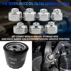 7-Piece Oil Filter Socket Wrench Set 3/8" Drive CR-V Steel 24mm 27mm 29mm 30mm 32mm 36mm 38mm - Universal Oil Filter Removal Tool Kit for Car Oil Changes