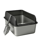 Stainless Steel Cat Litter Box High Sides Anti-Leakage Metal Litter Pan with Scoop Sifting Tray Rust-Proof Odor-Resistant Non-Stick Easy Clean Indoor Cat Toilet Medium Large Cats