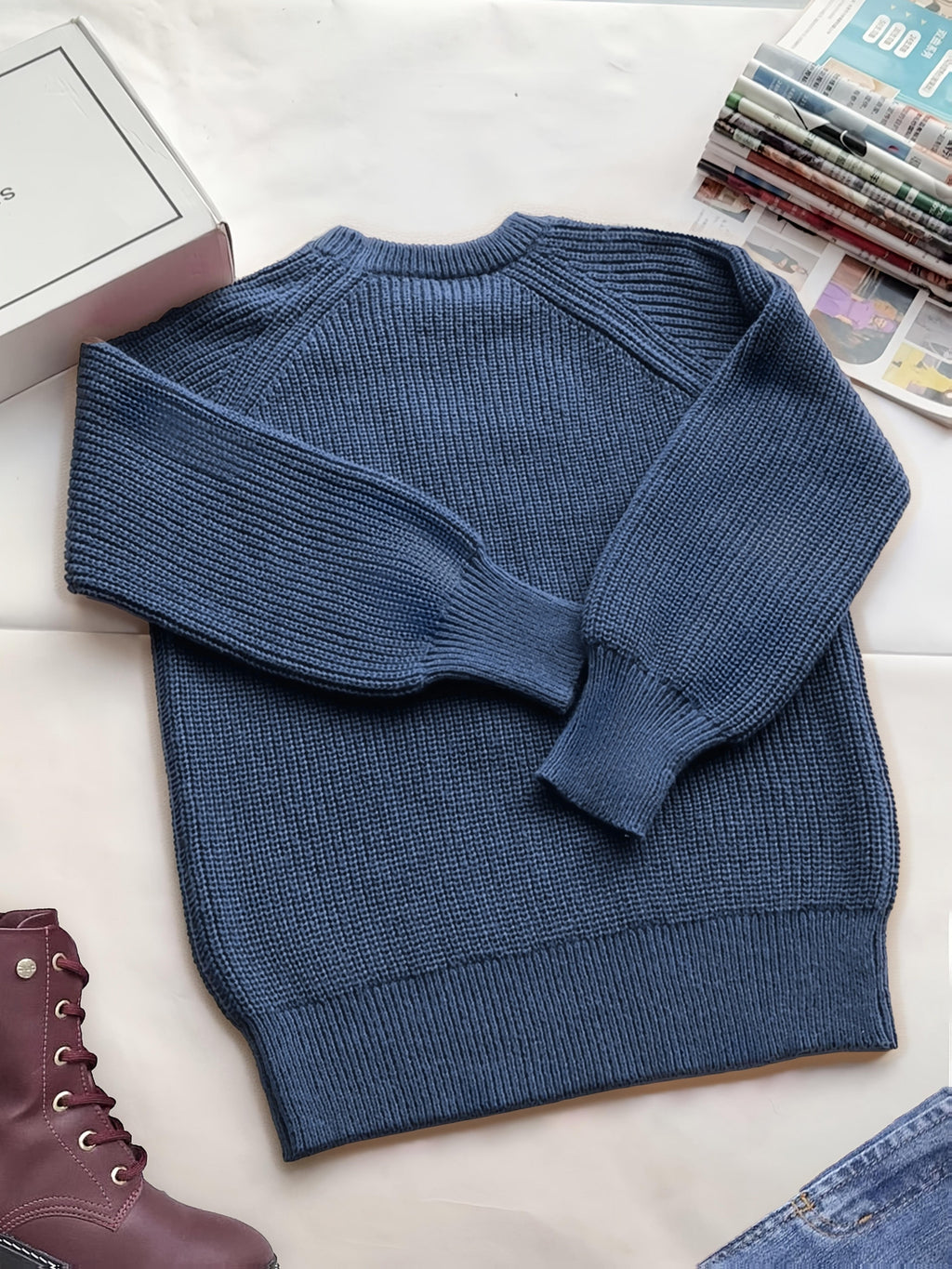 Women's Oversized Pullover Sweater – Soft Round Neck Long Sleeve Loose Fit Knit Sweater, Cozy Solid Color Fall Winter Top, Casual Commute Blouse, Sizes S-XL, Burgundy Black Navy Coffee