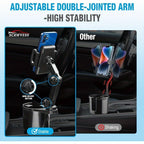Car Phone Cup Holder Mount 2-in-1 Swivel 360° Rotation Universal Fit for Cars SUVs Trucks with Shock Absorption Trim - Black Extender