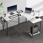 L Shaped Computer Desk with Storage Bag & Shelves – Reversible Corner Office Table, PC Laptop Workstation for Home Office, Study Room, Space-Saving Writing Desk