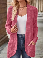 Women Open Front Cardigan Jacket with Pockets Long Sleeve Solid Color Casual Knit Coat Light Grey Black S M L XL Lightweight Layering Outerwear